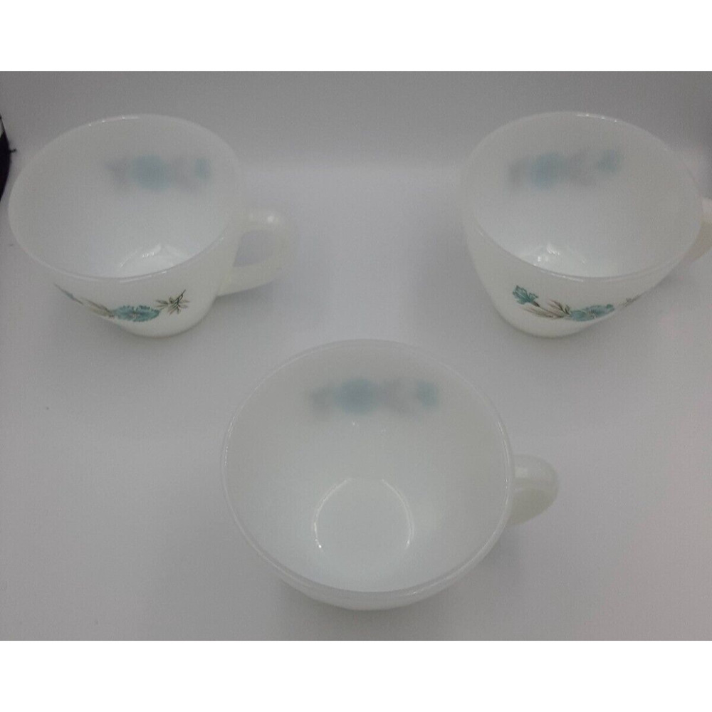 3 pc Vntg Bonnie Blue Carnation Flower Coffee / Tea Cup Fire King Oven Ware USA - Picture 3 of 12